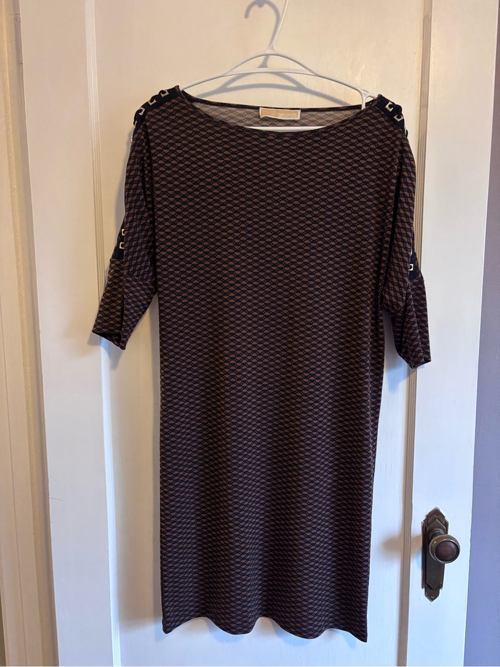 Michael Kors Black and Brown Geometric Midi Dress